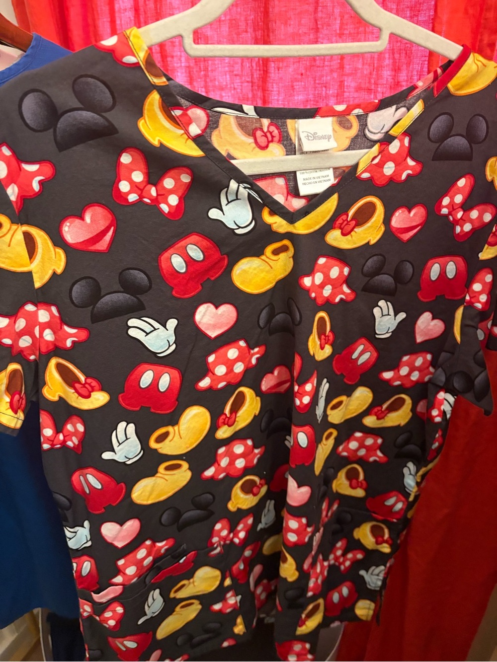 Disney Minnie & Mickey Mouse Icons Scrub Top Women’s Large L Black Multicolor